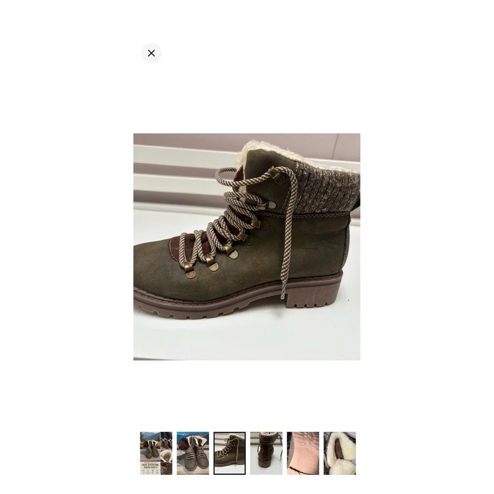 Mossimo Hiking Boots Faux Shearling Olive Green Cabincore Winter Lace Up Size 7